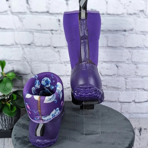 Wet weather rubber boots, rain, gardening, neoprene roll down purple floral 10 - Picture 2 of 15